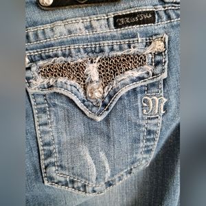 Miss Me- Chain Link Embellished Pocket Jeans, Sz 28